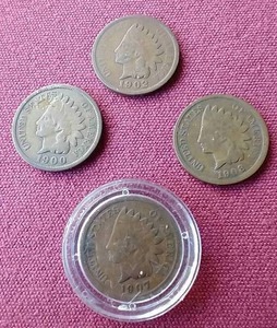 lot 74 image: (4) Indian Head Pennies