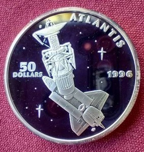 lot 75 image: 1996 Marshall Islands 1oz Silver Space Shuttle Atlantis Coin