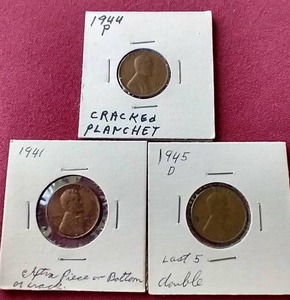 lot 85 image: (3) Die Error Wheat Pennies