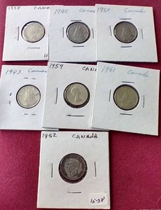 lot 94 image: (7) Silver Canadian Dimes