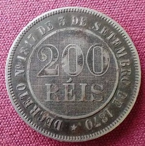 lot 95 image: 1888 Brazil 200 Reis Coin