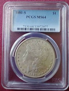 lot 99 image: 1881-S Morgan Dollar - PCGS MS64