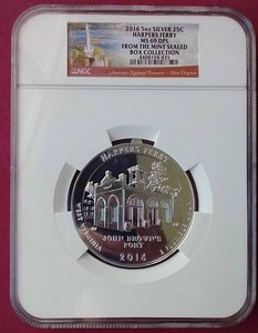 lot 101 image: 2016 5 oz Silver WV Harpers Ferry Quarter - NGC MS69 DPL