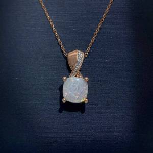 NEW Diamond Ribbon White Opal and Natural Diamond Necklace in Yellow Gold $999 Retail