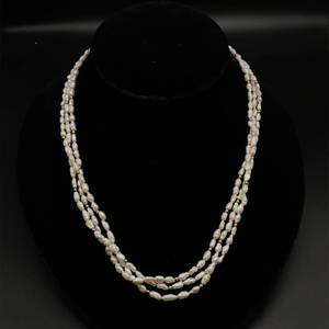 Freshwater Pearl Gold Station Spacer Bead Multi-Layer Strand Necklace