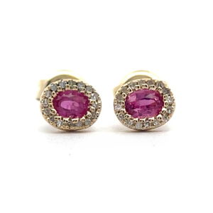 NEW Oval Ruby & Natural Diamond Halo Stud Earrings in 14k Yellow Gold $1,374 Retail VIDEO
