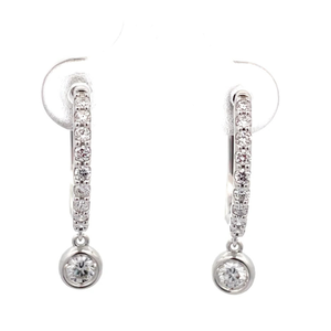 NEW 12 Carat Diamond Diamond Solitaire Drop Hoop Earrings in White Gold $1,032 Retail VIDEO