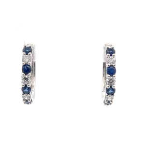 NEW Blue Sapphire & Natural Diamond Round Small Hoop Earrings in White Gold $899 Retail VIDEO