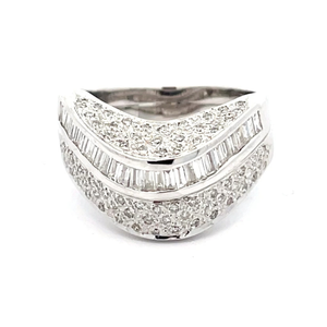 1.00 Carat Natural Diamond Baguette & Round Channel Pave Double Wave Ring in 14k White Gold $4,250 Retail VIDEO