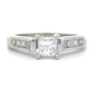 1.00 Carat Princess Natural Diamond Solitaire & Channel Cathedral Ring in Platinum $3,350 Retail VIDEO