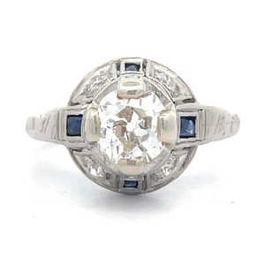 Antique Estate Find Old European Diamond & Blue Sapphire Tapered Dome Scroll Engraved Ring in Platinum $5,750 Retail VIDEO