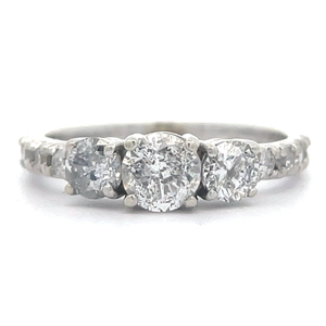 1.00 Carat Natural Diamond Three-Stone Pave Engagement Ring in White Gold $2,415 Retail