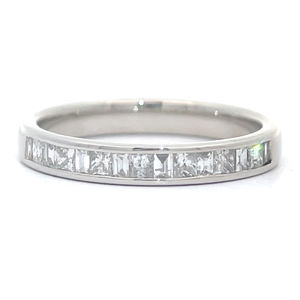 Natural Diamond Princess & Baguette Channel Semi-Eternity Band Ring in 14k White Gold $2,275 Retail