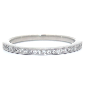 Natural Diamond Milgrain Edge Slim Stacking Ring in 14k White Gold $1,215 Retail