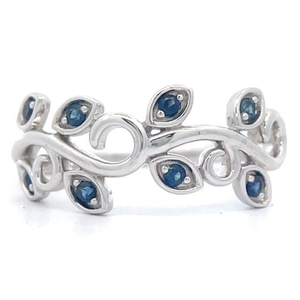 NEW Nature Inspired Blue Sapphire Leaf & Vine Trellis Ring in White Gold $1,360 Retail VIDEO