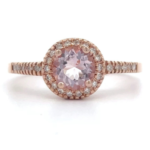 NEW Morganite & Natural Diamond Pave Round Halo Ring in 14k Rose Gold $1,399 Retail VIDEO