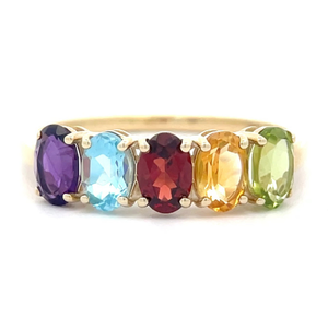 NEW 2.00 Carat Family Birthstone Five-Stone Ring in Yellow Gold - Citrine, Garnet, Peridot, Blue Topaz & Amethyst $1,495 Retail VIDEO