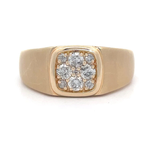 Mens 12 Carat Diamond Cluster Square Top Signet Bezel Ring in Yellow Gold $1,488 Retail VIDEO