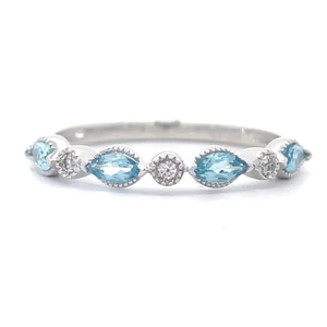 New Blue Topaz & Natural Diamond Slim Stacking Ring in White Gold $1,299 Retail VIDEO