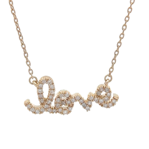 NEW 14 Carat Natural Diamond Scrolling LOVE Layering Necklace in 14k Yellow Gold $1,327 Retail VIDEO