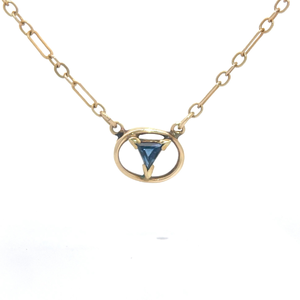 Trillion Cut Blue Sapphire Eternity Circle Pendant & Figaro Chain Necklace in 14k Yellow Gold $799 Retail