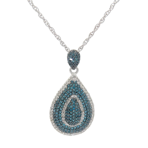 Fancy Blue & White Natural Diamond Double Pave Raindrop Pendant Necklace in 14k White Gold $1,540 Retail