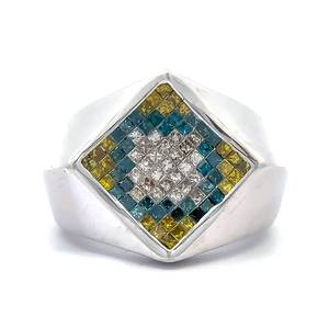 Mens Designer JOE RODEO 2.00 Carat Fancy Color & White Natural Diamond Concave Square Top Ring in HEAVY 18.50 Grams of 14k White Gold $6,250 VIDEO