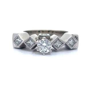Custom Designer Made .80 Carat Natural Diamond Geometric Euro Shank Estate Ring in Heavy 9.4 Grams of 14k White Gold $4,200 Retail VIDEO