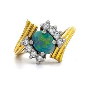 1.00 Carat Opal and Natural Diamond Estate Ring in Platinum and 14k Yellow Gold $2,440 Retail