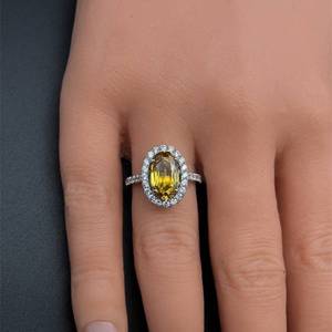 Designer Orianne Extremely RARE GIA Certified Unheated Natural Yellow Sapphire & Natural Diamond Halo Ring in Platinum -  $12,270 Appraisal Included VIDEO