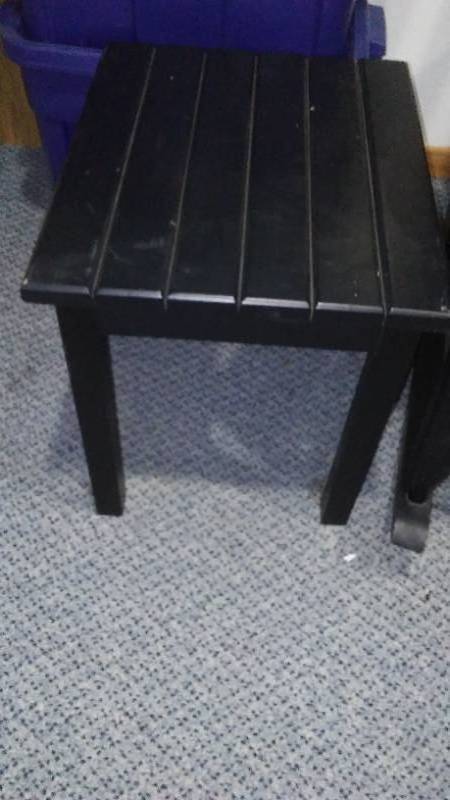 lot 90 image: Black Wooden Slat Back Rocking Chair And Side Table- Wow