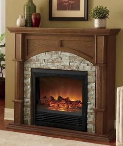 lot 542 image: Faux Brick Fireplace open box, mantel only