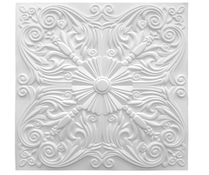 lot 409 image: Art3d Decorative Ceiling Tile 2x2 Glue up, Lay in Ceiling Tile 24x24 Pack of 12pcs Spanish Floral in Matt White