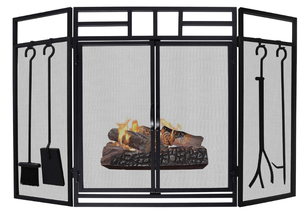 lot 415 image: Fireplace Screen, 3 Panel Fireplace Screen with Doors, 31 x 48.5