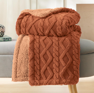 lot 424 image: Bedsure Sherpa Throw Blanket for Couch Sofa - Orange, 50x60 Inches