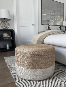 lot 467 image: S & L Homes Pouf Ottoman - Natural Ivory (18x18x12)