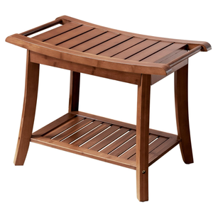lot 377 image: Forevich Bamboo Shower Bench Stool with Storage Shelf. 3.7 x 15.1 x 18.4