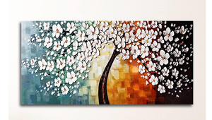 lot 234 image: BXjiuwu Abstract Tree Sunset Wave Oil Painting on Canvas Poster. 24x60