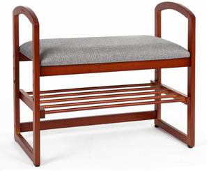 lot 485 image: StrongTek Elderly-Friendly Bamboo Shoe Bench with Armrests. 12D x 23W x 14.5H
