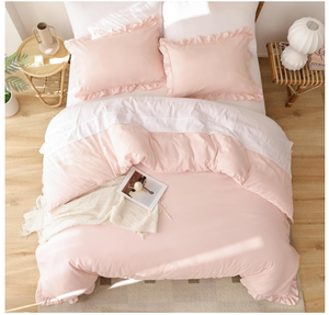 lot 499 image: JANZAA Queen Pink Vintage Shabby Chic Bedding Soft Fluffy Comforter Set
