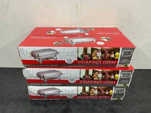 lot 52 image: LOT OF 3 Chafing Dish Single Compartment 12L for PartiesBanquets