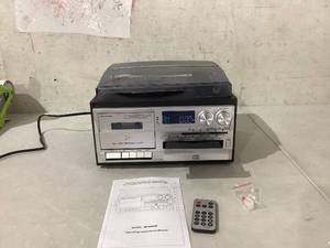 lot 423 image: MUSITREND 9 in 1 Record Player with External Speakers,3 Speed Bluetooth Turntable Vinyl Player with CDCassette Play,AMFM Radio, USB SDMMC Play, Aux-inRCA Line Out DAMAGED