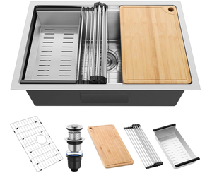 lot 12 image: Undermount Kitchen Sink, Herogo Stainless Steel Single Bowl Kitchen Workstaion Sink Basin,16 Gauge Handmade