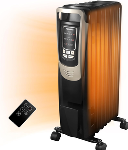 lot 16 image: PELONIS Champagne Oil Filled Radiator Heater with Remote and Thermostat, 5 Temperature Settings