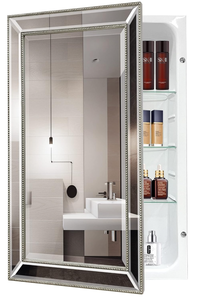 lot 21 image: Gold FOMAYKO Metro Beaded Retro Medicine Cabinet, Recess or Surface Mount Bathroom Cabinet