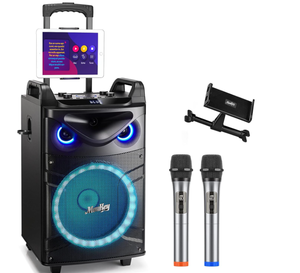 lot 28 image: Moukey Karaoke Machine, 12 Woofer PA System, Portable Bluetooth Speaker with 2 Wireless Microphones