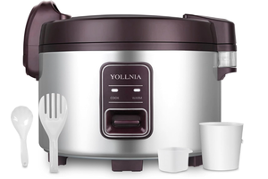 lot 34 image: YOLLNIA Commercial Large Rice Cooker & Food warmer  13.8QT65 Cup cooked rice