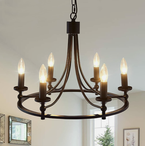 lot 70 image: ASGYISA 6-Light Black Farmhouse Wagon Wheel Chandelier