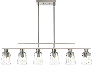lot 78 image: VINLUZ 6 Light Farmhouse Chandeliers Brushed Nickel Dining Room Lighting Fixture Hanging with Clear Glass