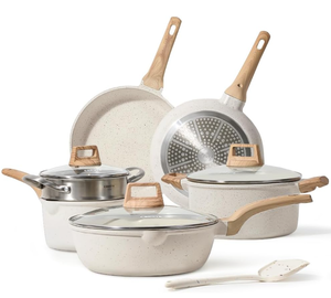 lot 94 image: 10 PCS CAROTE Pots and Pans Set Nonstick, White Granite Induction Kitchen Cookware Set